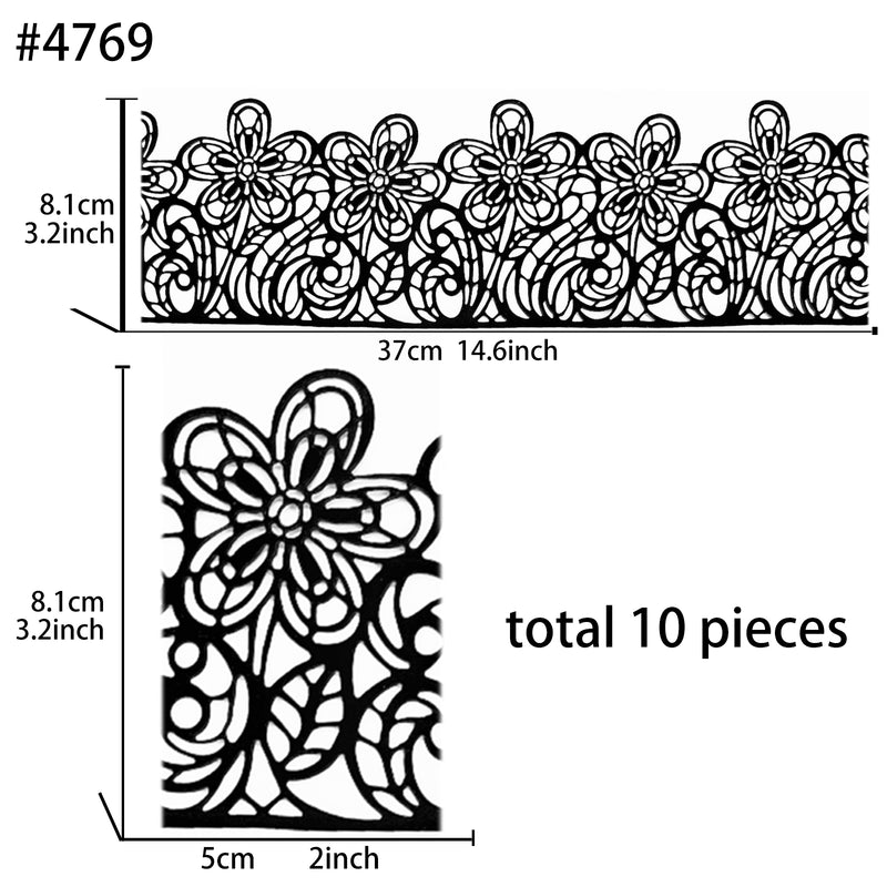 Large Edible Cake Lace Flower Trim Black 14-Inch 10-Piece Set