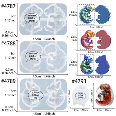 Jurassic Egg Epoxy Resin Moulds Casting Set 4 Pack with Stegosaurus T-Rex Triceratops