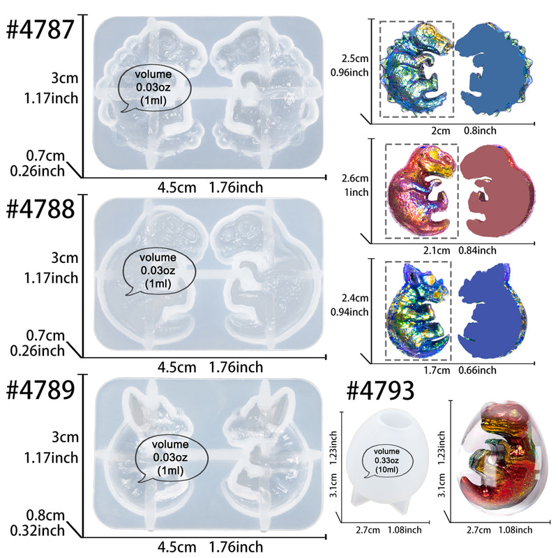 Jurassic Egg Epoxy Resin Moulds Casting Set 4 Pack with Stegosaurus T-Rex Triceratops