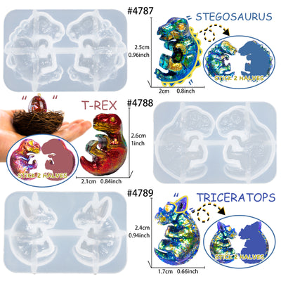 Jurassic Egg Epoxy Resin Moulds Casting Set 4 Pack with Stegosaurus T-Rex Triceratops