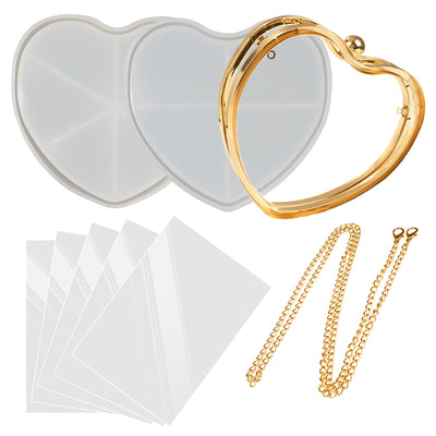 Heart Clutch Bag Frame with PVC Films and Chain Auxiliary Accessories Set of 4