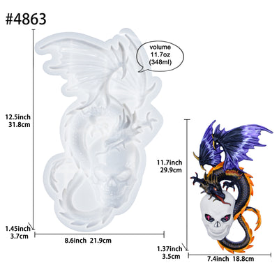 Hanging Ornament Dragon with Skull 3D Silicone Resin Mold