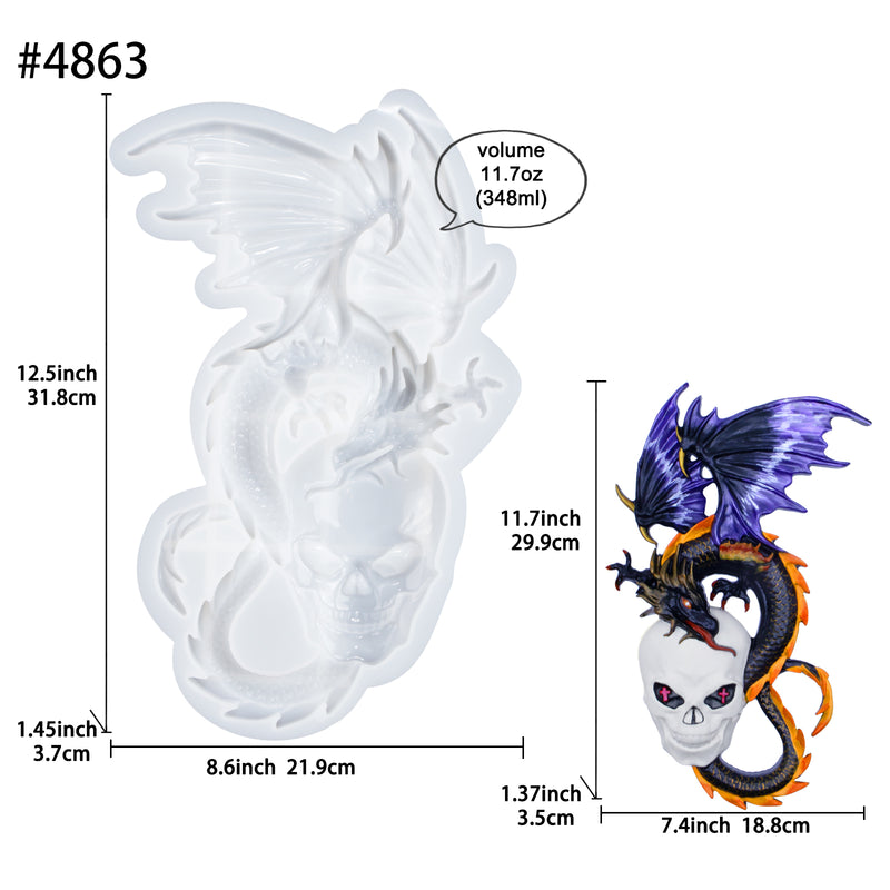 Hanging Ornament Dragon with Skull 3D Silicone Resin Mold