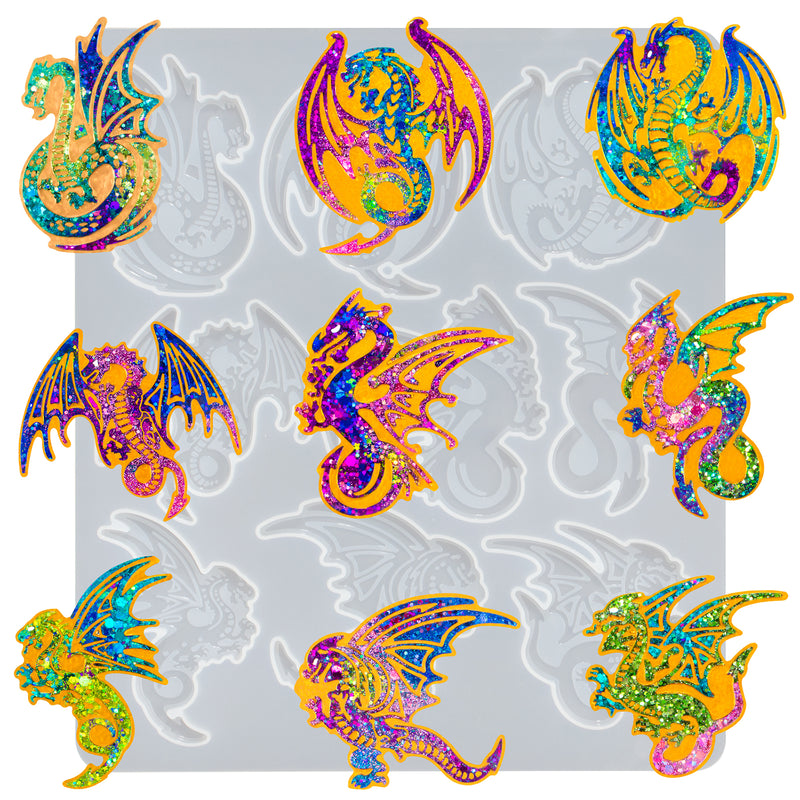 Flying Dragon Keychain Silicone Epoxy Resin Mold 9-cavities