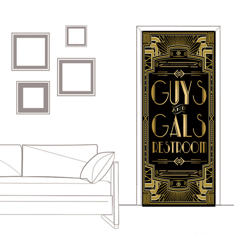 Roaring 20s Door Cover Gatsby Theme Party Guys and Gals Restroom 72x30inch