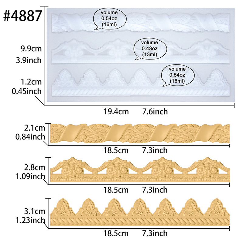 Border Trimmings Silicone Mold 3-Cavity 7.6x3.9x0.5 Inches