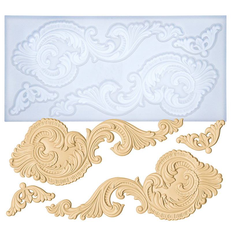 Baroque Scrolls Silicone Mold 4-Cavity 7.8x3.9x0.4 Inches