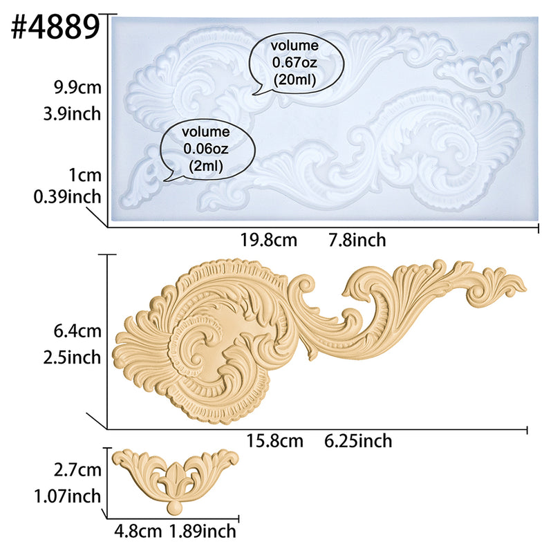 Baroque Scrolls Silicone Mold 4-Cavity 7.8x3.9x0.4 Inches