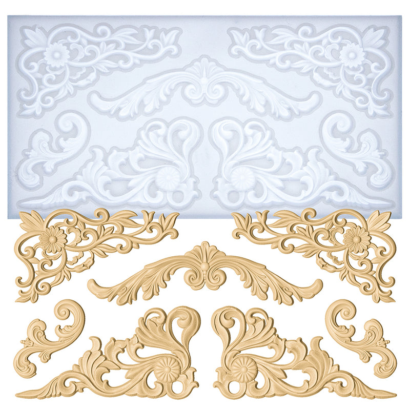 Rococo Embellishment Silicone Mold 7-Cavity 7.7x4.1x0.4 Inches