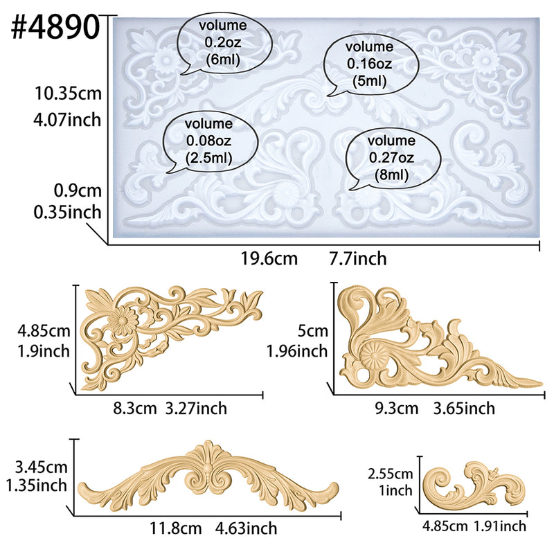 Rococo Embellishment Silicone Mold 7-Cavity 7.7x4.1x0.4 Inches