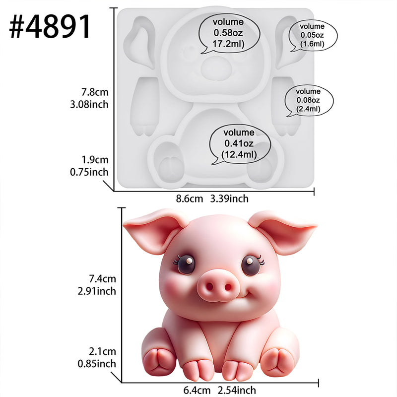 Farm Animal Pig Silicone Mold 3 Inches Tall