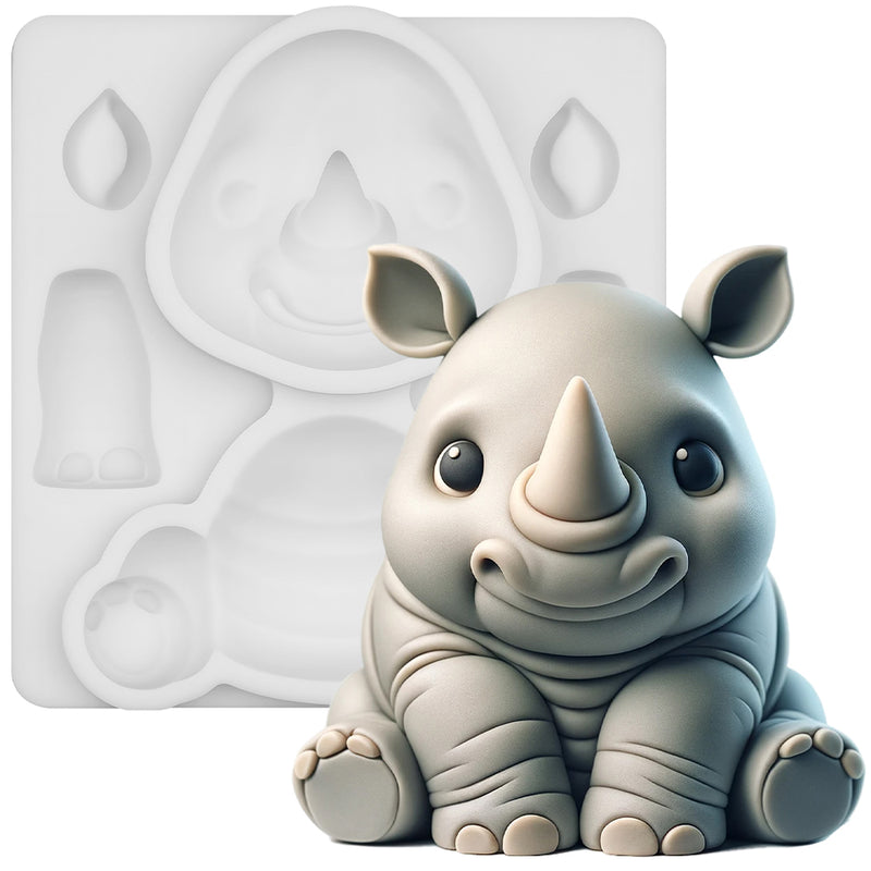 Safari Animal Rhinoceros Silicone Mold 3.5 Inches Tall