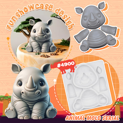 Safari Animal Rhinoceros Silicone Mold 3.5 Inches Tall