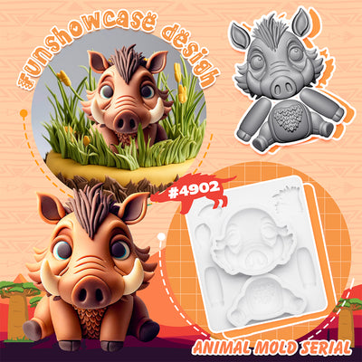 Fondant Mold Warthogs Safari Cake Topper 3.3inches Tall