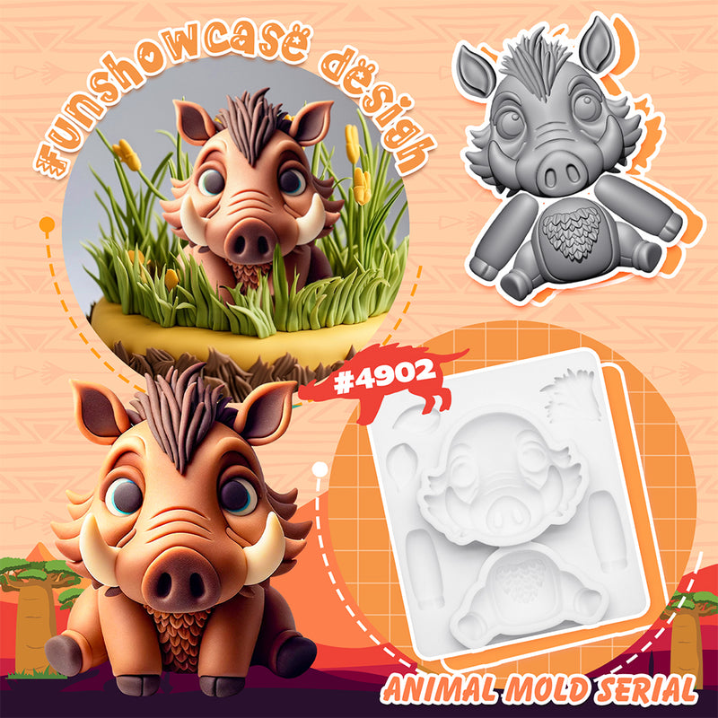 Fondant Mold Warthogs Safari Cake Topper 3.3inches Tall