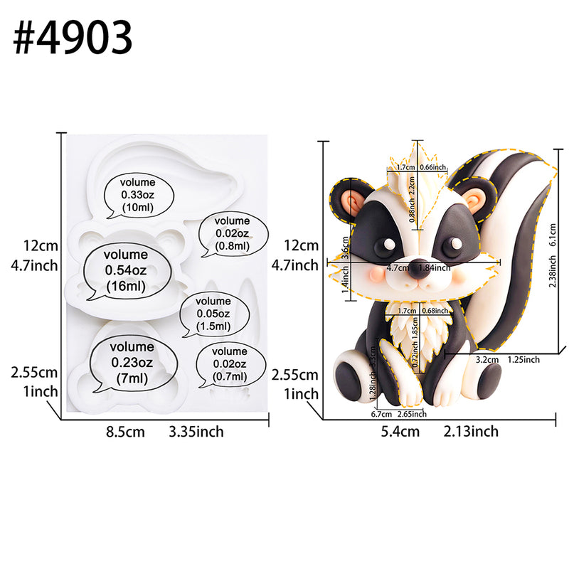 Fondant Mold Skunks Animal Cake Topper 4.7inches Tall