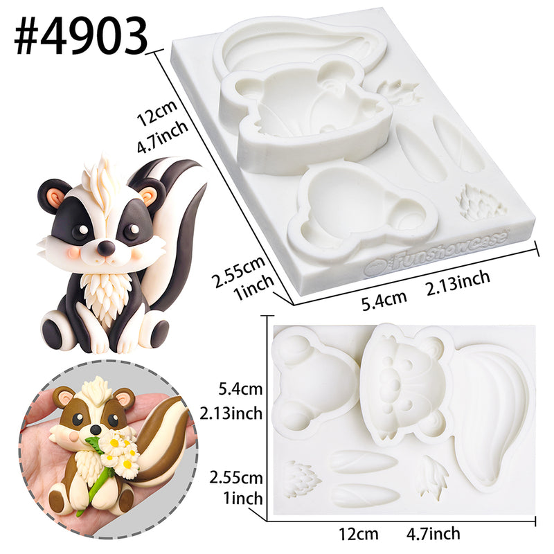 Fondant Mold Skunks Animal Cake Topper 4.7inches Tall