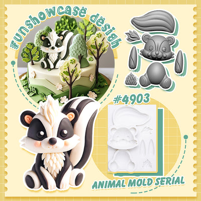 Fondant Mold Skunks Animal Cake Topper 4.7inches Tall