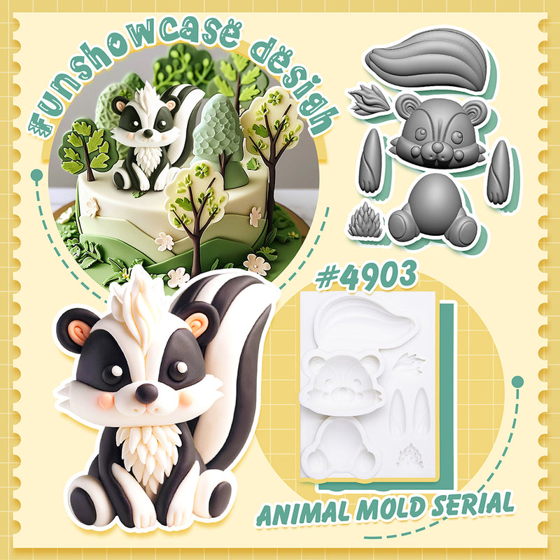 Fondant Mold Skunks Animal Cake Topper 4.7inches Tall