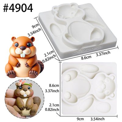 Fondant Mold Beavers  Animal Cake Topper 3.5inches Tall