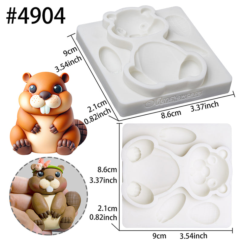 Fondant Mold Beavers  Animal Cake Topper 3.5inches Tall