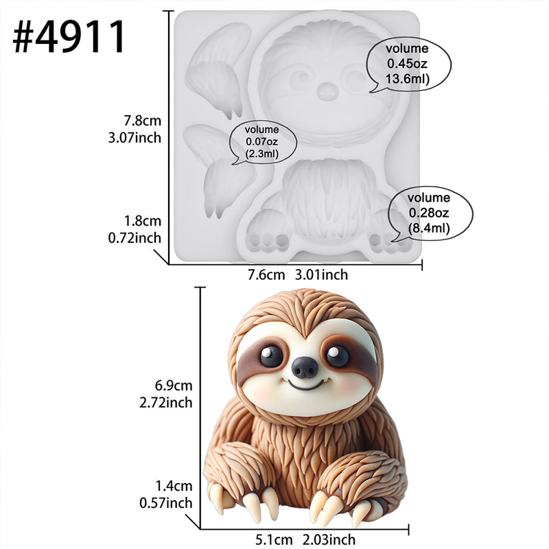 Woodland Animal Sloth Silicone Mold 2.7-Inch Tall