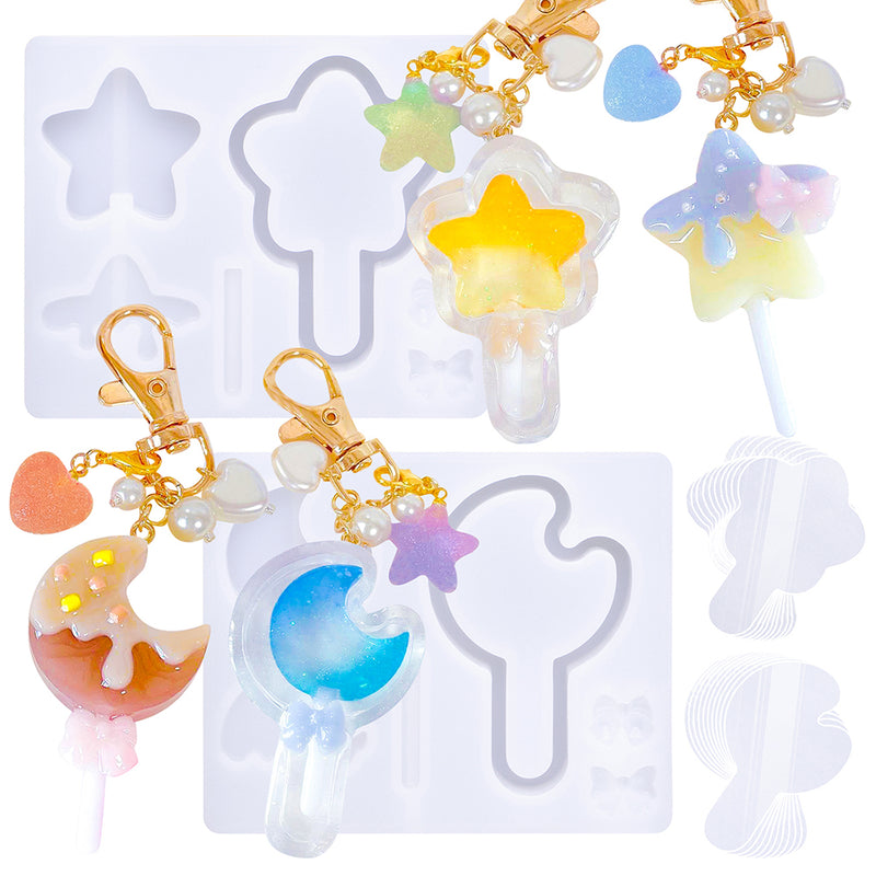 Resin Shaker Molds Lolipop Star and Moon Kits with Matching Films