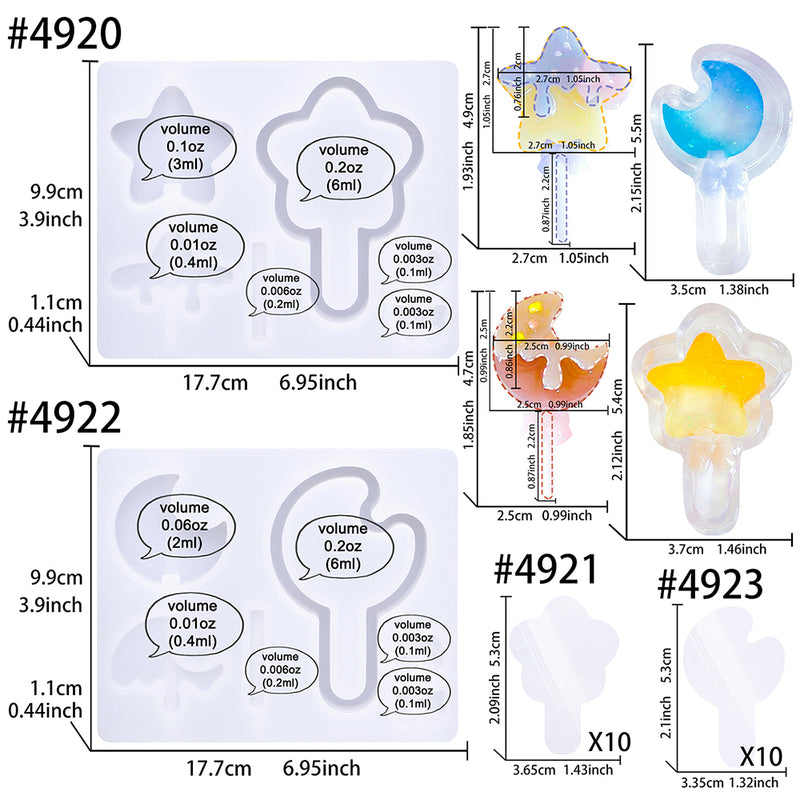Resin Shaker Molds Lolipop Star and Moon Kits with Matching Films