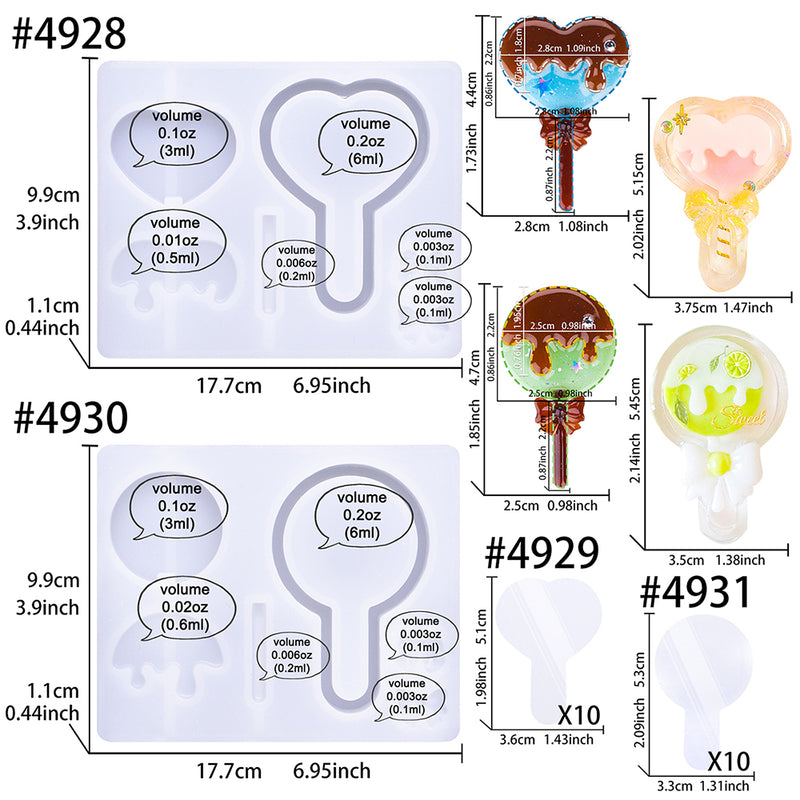 Resin Shaker Molds Round and Heart Shape Lolipop Kits with Matching Films