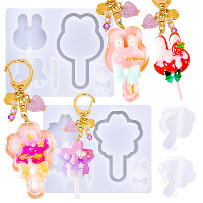 Resin Shaker Molds Lolipop Bunny and Cherry Blossoms Kits with Matching Films