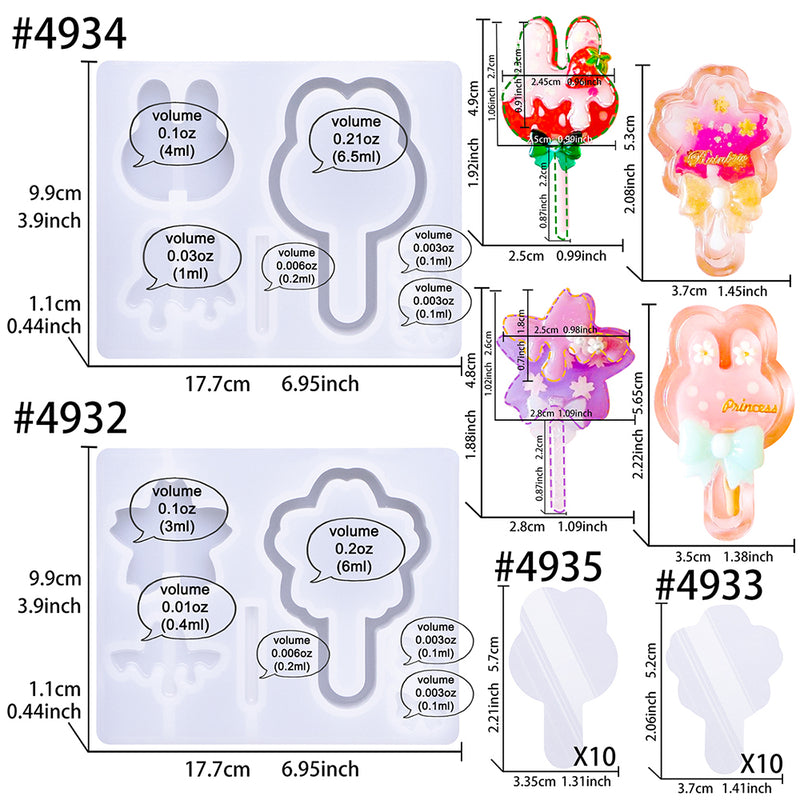 Resin Shaker Molds Lolipop Bunny and Cherry Blossoms Kits with Matching Films