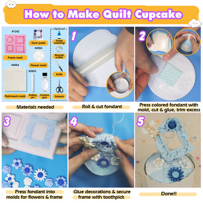 Fondant Patchwork Quilt Mold with 15 Textures for Cake Decorating Clay Crafts
