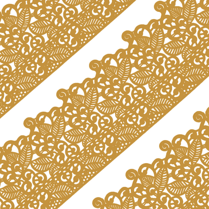 Large Edible Cake Lace Leaf Scroll Golden 14-inch