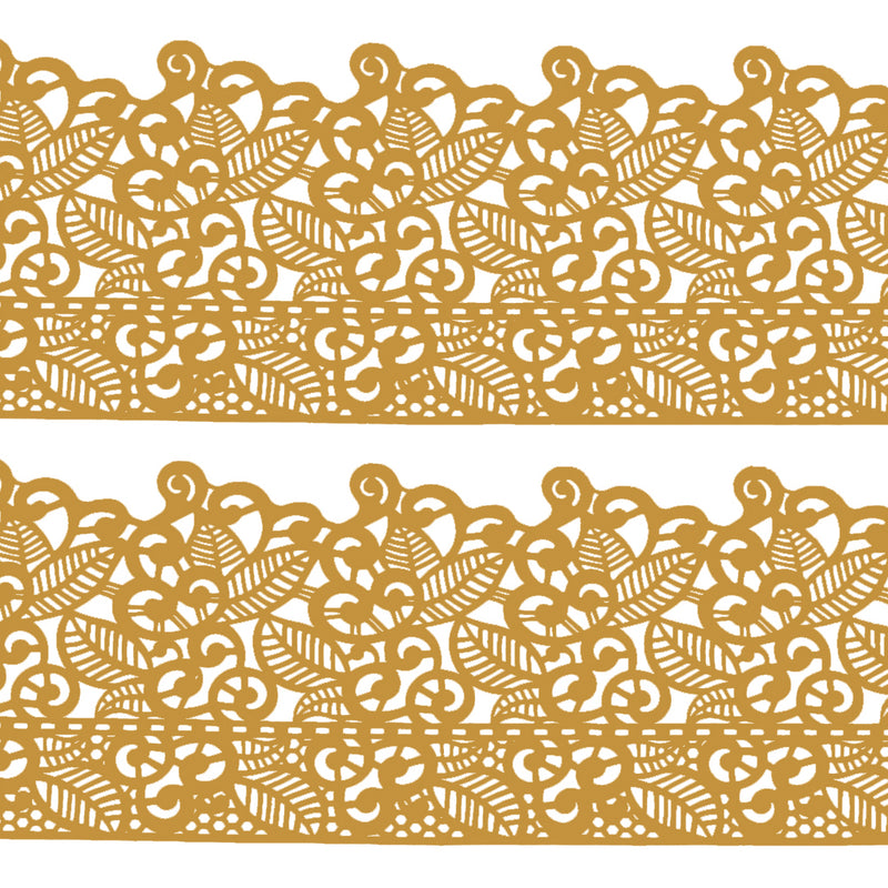 Large Edible Cake Lace Leaf Scroll Golden 14-inch