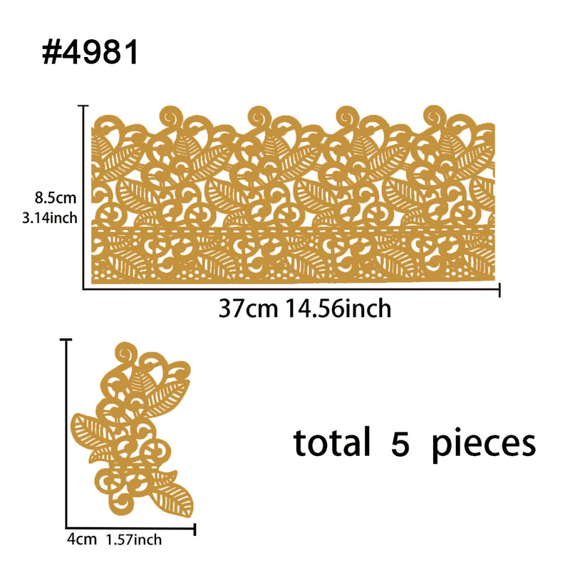 Large Edible Cake Lace Leaf Scroll Golden 14-inch