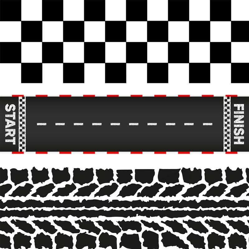 Race Car Edible Cake Wrap Topper Decoration, 1 Random Border Style, 4 x 12 inches