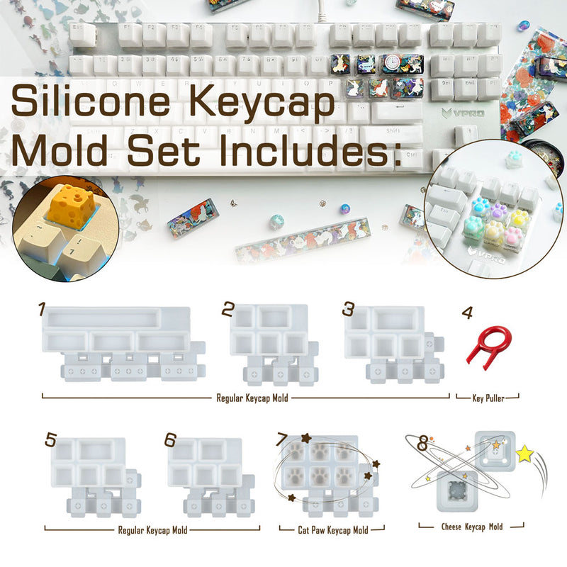 Keyboard Wrist Rest and Keycaps Resin Silicone Molds Set with Key Puller