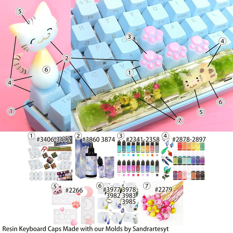 Keyboard Wrist Rest and Keycaps Resin Silicone Molds Set with Key Puller