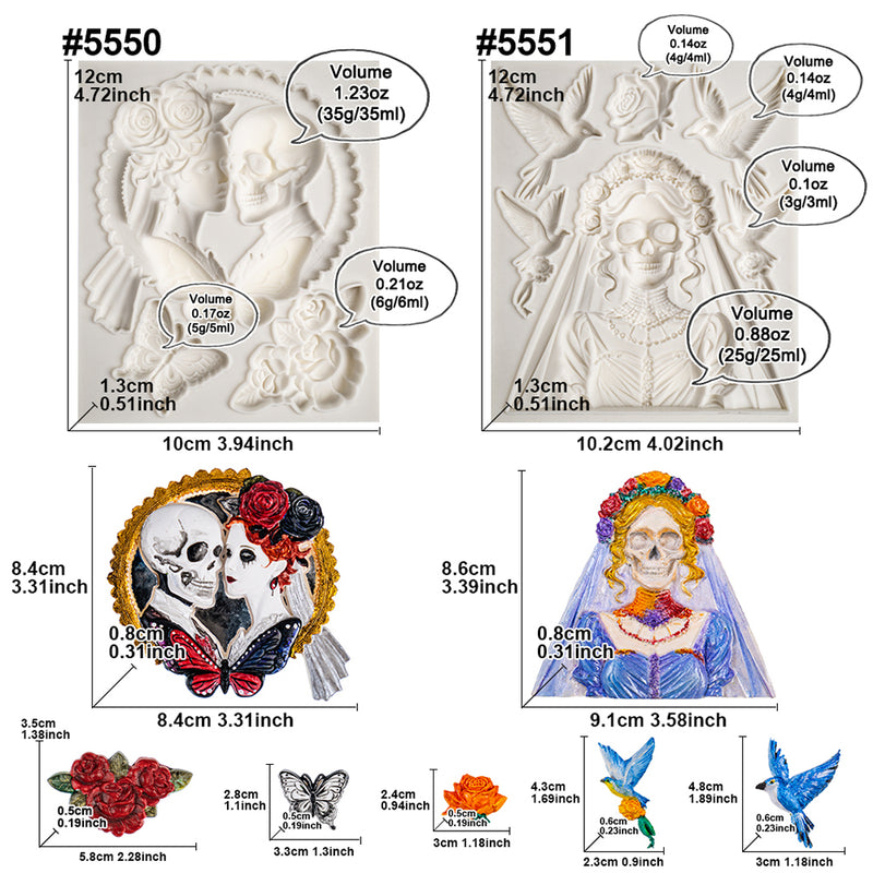 Skeleton Bride and Groom Clay Molds for Crafts