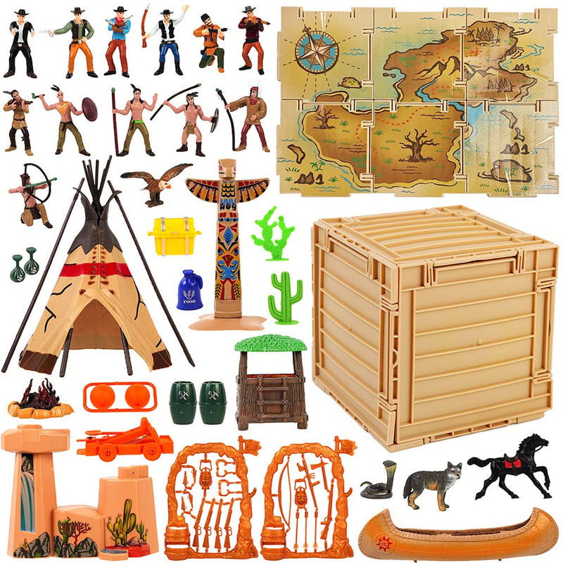 FUNSHOWCASE Wild West Cowboy and Native American Figures Playset 47 3" Figurines in Box