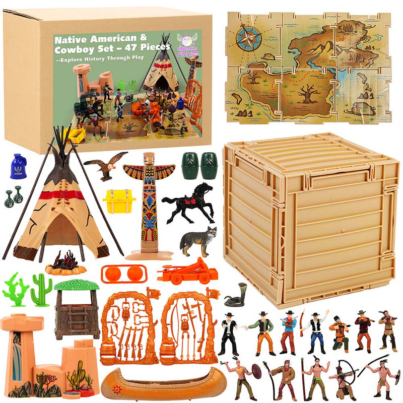 FUNSHOWCASE Wild West Cowboy and Native American Figures Playset 47 3" Figurines in Box