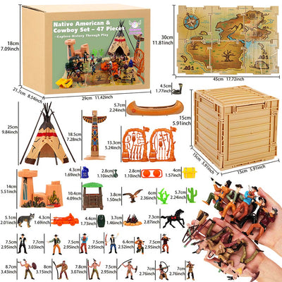 FUNSHOWCASE Wild West Cowboy and Native American Figures Playset 47 3" Figurines in Box