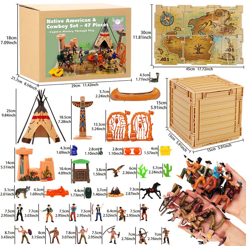 FUNSHOWCASE Wild West Cowboy and Native American Figures Playset 47 3" Figurines in Box