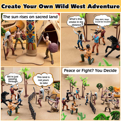FUNSHOWCASE Wild West Cowboy and Native American Figures Playset 47 3" Figurines in Box