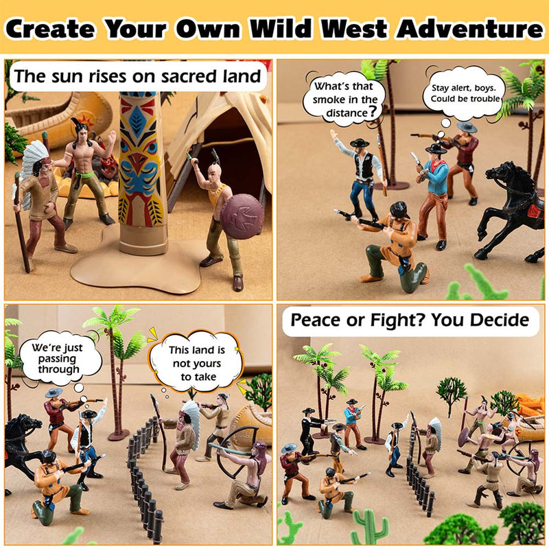FUNSHOWCASE Wild West Cowboy and Native American Figures Playset 47 3" Figurines in Box