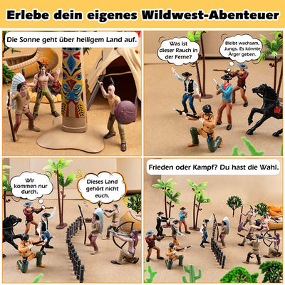 FUNSHOWCASE Wild West Cowboy and Native American Figures Playset 47 3" Figurines in Box