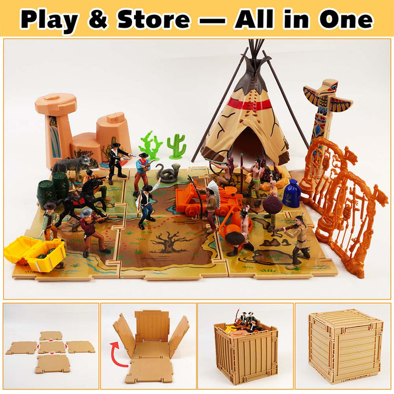 FUNSHOWCASE Wild West Cowboy and Native American Figures Playset 47 3" Figurines in Box