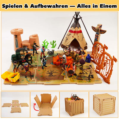 FUNSHOWCASE Wild West Cowboy and Native American Figures Playset 47 3" Figurines in Box