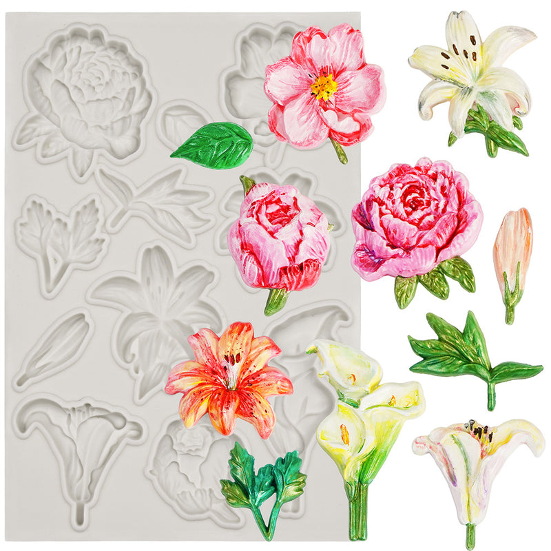 Flower Silicone Mold for Air Dry Clay Plaster Fondant Cake Deco 11-Cavity