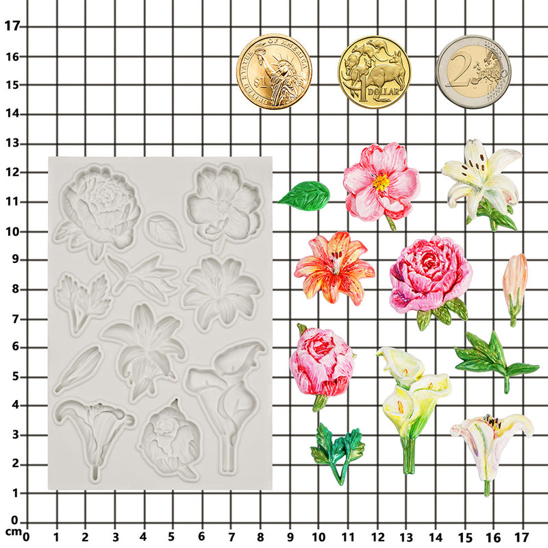 Flower Silicone Mold for Air Dry Clay Plaster Fondant Cake Deco 11-Cavity
